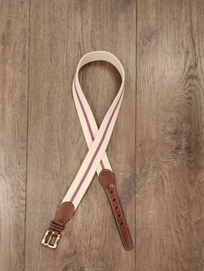 Vintage Dooney & Bourke Woven Wool Belt Brown Leather Brass Buckle size 32